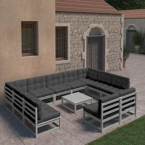 vidaXL 12-cz. zestaw wypoczynkowy do ogrodu, z poduszkami, szary, sosna obraz