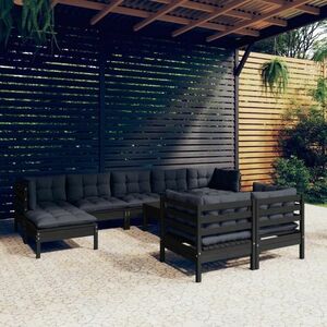 vidaXL 10-cz. zestaw wypoczynkowy do ogrodu, z poduszkami, czarny obraz