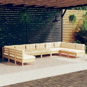 vidaXL 10-cz. zestaw wypoczynkowy do ogrodu, kremowe poduszki, sosnowy obraz