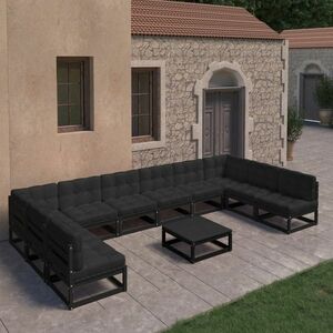 vidaXL 11-cz. zestaw wypoczynkowy do ogrodu, z poduszkami, czarny sosna obraz