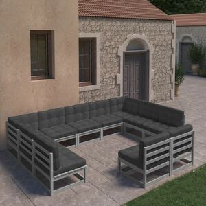 vidaXL 11-cz. zestaw wypoczynkowy do ogrodu, z poduszkami, szary, sosna obraz