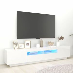 vidaXL Szafka TV z oświetleniem LED, biel z połyskiem, 200x35x40 cm obraz