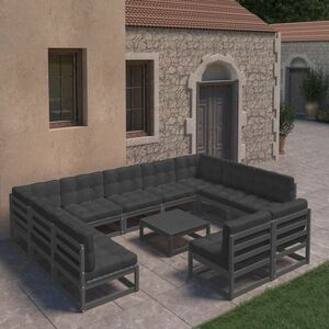 vidaXL 12-cz. zestaw wypoczynkowy do ogrodu, z poduszkami, czarny sosna obraz