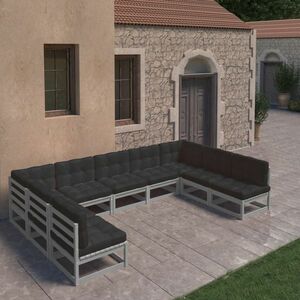 vidaXL 9-cz. zestaw wypoczynkowy do ogrodu, z poduszkami, szary, sosna obraz