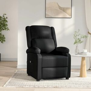 vidaXL Rozkładany fotel z podnóżkiem, czarny, sztuczna skóra obraz