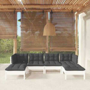 vidaXL 6-cz. zestaw wypoczynkowy do ogrodu, z poduszkami, biały, sosna obraz