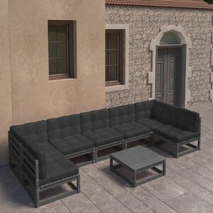 vidaXL 8-cz. zestaw wypoczynkowy do ogrodu, z poduszkami, czarna sosna obraz