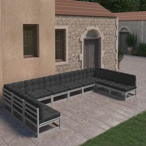 vidaXL 10-cz. zestaw wypoczynkowy do ogrodu, z poduszkami, szary, sosna obraz