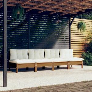 vidaXL 4-osobowa sofa ogrodowa z kremowymi poduszkami, drewno sosnowe obraz