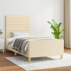 vidaXL Rama łóżka z zagłówkiem, kremowa, 100x200 cm, obita tkaniną obraz