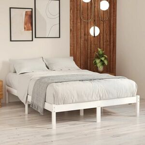 vidaXL Rama łóżka, biała, lite drewno sosnowe, 140 x 190 cm obraz