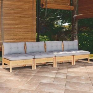 vidaXL 4-osobowa sofa ogrodowa z szarymi poduszkami, drewno sosnowe obraz