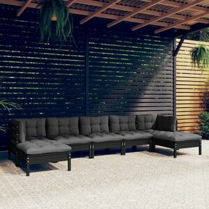 vidaXL 7-cz. zestaw wypoczynkowy do ogrodu, z poduszkami, czarny obraz