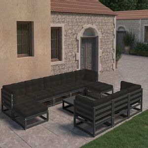 vidaXL 11-cz. zestaw wypoczynkowy do ogrodu, z poduszkami, czarny sosna obraz