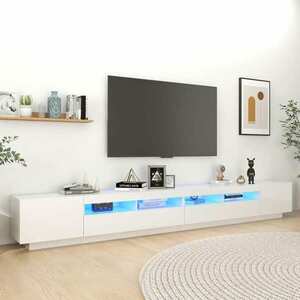 vidaXL Szafka TV z oświetleniem LED, biała z połyskiem, 300x35x40 cm obraz