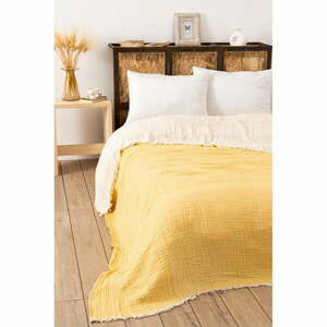 Żółta narzuta muślinowa na łóżko dwuosobowe 230x250 cm – Mijolnir obraz