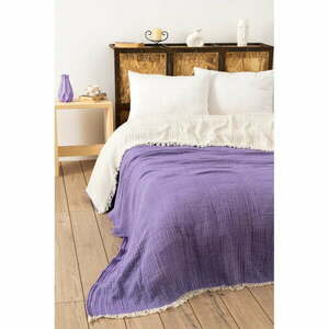 Fioletowa narzuta muślinowa na łóżko dwuosobowe 230x250 cm – Mijolnir obraz