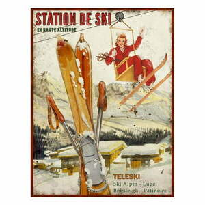 Metalowa tabliczka 25x33 cm Station de Ski – Antic Line obraz