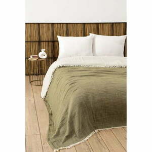 Narzuta muślinowa w kolorze khaki na łóżko dwuosobowe 230x250 cm – Mijolnir obraz