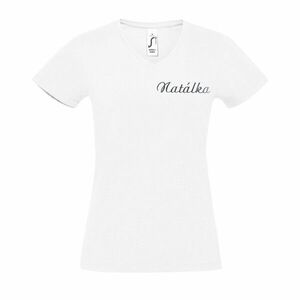 Personalizowany bawełniany damski T-shirt z dekoltem w serek obraz