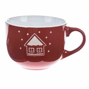 Świąteczny kubek ceramiczny Snowy cottage czerwony, 500 ml obraz