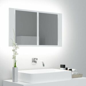 vidaXL Szafka łazienkowa z lustrem i LED, biała, 80x12x45 cm, akryl obraz