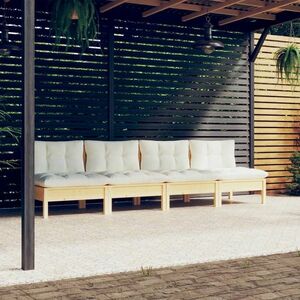 vidaXL 4-osobowa sofa ogrodowa z kremowymi poduszkami, drewno sosnowe obraz
