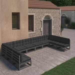 vidaXL 10-cz. zestaw wypoczynkowy do ogrodu, z poduszkami, czarny sosna obraz