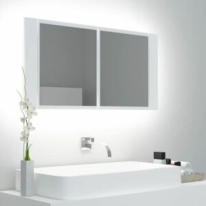 vidaXL Szafka łazienkowa z lustrem i LED, biała, 90x12x45 cm, akryl obraz