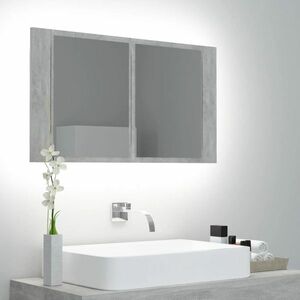 vidaXL Szafka łazienkowa z lustrem i LED, szarość betonu, akryl obraz