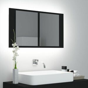 vidaXL Szafka łazienkowa z lustrem i LED, czarna, 80x12x45 cm, akryl obraz