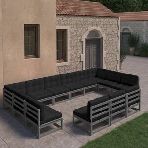 vidaXL 13-cz. zestaw wypoczynkowy do ogrodu, z poduszkami, szary, sosna obraz