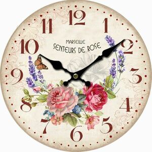 Drewniany zegar ścienny Marseille flowers, śr. 34 cm obraz
