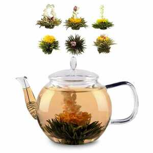 Feelino Bedida, dzbanek do herbaty z pokrywką i sitkiem, 1300 ml, szkło borokrzemowe, herbata kwitnąca (6 szt.) obraz