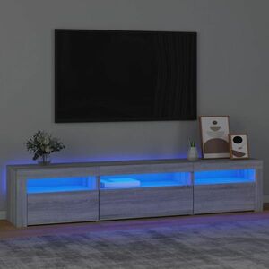 vidaXL Szafka pod TV z oświetleniem LED, szary dąb sonoma, 195x35x40 cm obraz