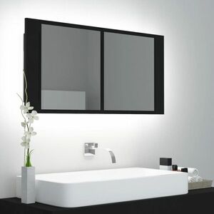 vidaXL Szafka łazienkowa z lustrem i LED, czarna, 90x12x45 cm, akryl obraz