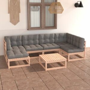 vidaXL 7-cz. zestaw mebli ogrodowych z poduszkami, lite drewno sosnowe obraz