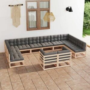 vidaXL 12-cz. zestaw wypoczynkowy do ogrodu, poduszki, drewno sosnowe obraz