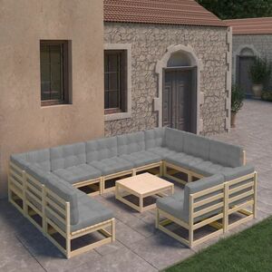 vidaXL 12-cz. zestaw wypoczynkowy do ogrodu, poduszki, drewno sosnowe obraz