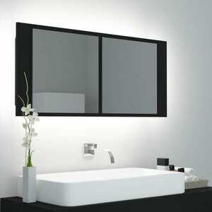 vidaXL Szafka łazienkowa z lustrem i LED, czarna, 100x12x45 cm, akryl obraz