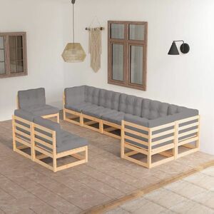 vidaXL 9-cz. zestaw mebli ogrodowych z poduszkami, lite drewno sosnowe obraz