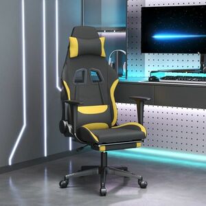 vidaXL Fotel gamingowy, z masażem, czarno-żółty, tkanina obraz