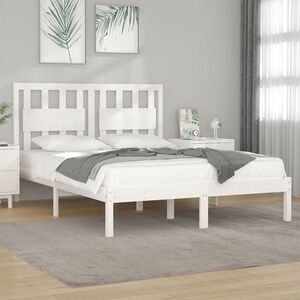 vidaXL Rama łóżka, biała, lite drewno sosnowe, 140x190 cm obraz
