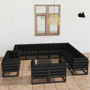 vidaXL 13-cz. zestaw wypoczynkowy do ogrodu, z poduszkami, czarny obraz