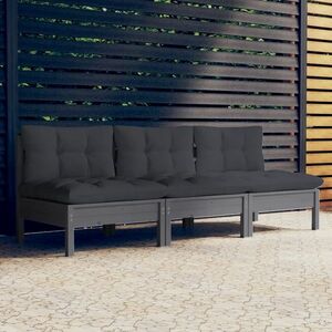 vidaXL 3-osobowa sofa ogrodowa z antracytowymi poduszkami, sosnowa obraz