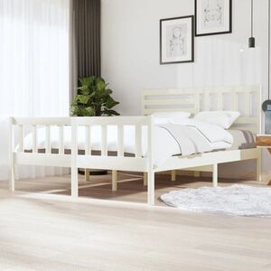 vidaXL Rama łóżka z litego drewna sosnowego, biała, 160 x 200 cm obraz