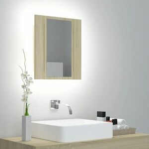 vidaXL Szafka łazienkowa z lustrem i LED, dąb sonoma, 40x12x45, akryl obraz