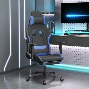 vidaXL Fotel gamingowy z podnóżkiem i masażem, czarno-niebieski obraz