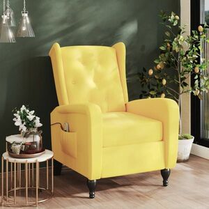 vidaXL Rozkładany fotel masujący, żółty, obity aksamitem obraz