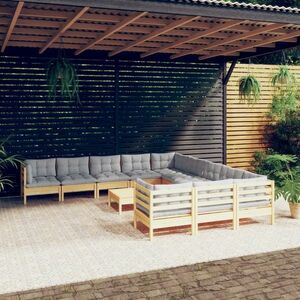 vidaXL 12-cz. zestaw wypoczynkowy do ogrodu, szare poduszki, sosna obraz